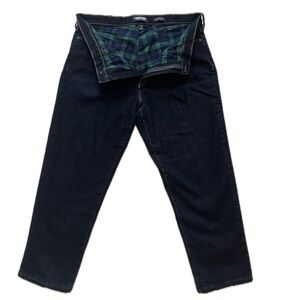 Lands End Flannel Lined 36x28 Blue/Green Pattern  Dark Wash Denim Jeans Mens